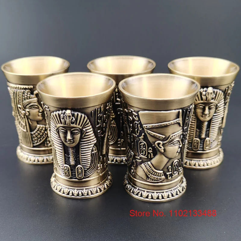 3 Pcs Lot Bronze Shot Glass Retro Egypt Small Wine Tasting Glasses 3D Relief Rameses Metal Baijiu Cup Liquor Spirits Soju Cups