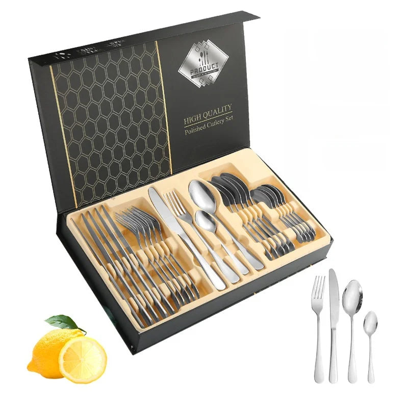 Stainl Steel Western Dining Utensils Set 24-Piece Set Steak Knife Fork Spoon Dinnerware Set Korean Sle Children's Cutler...