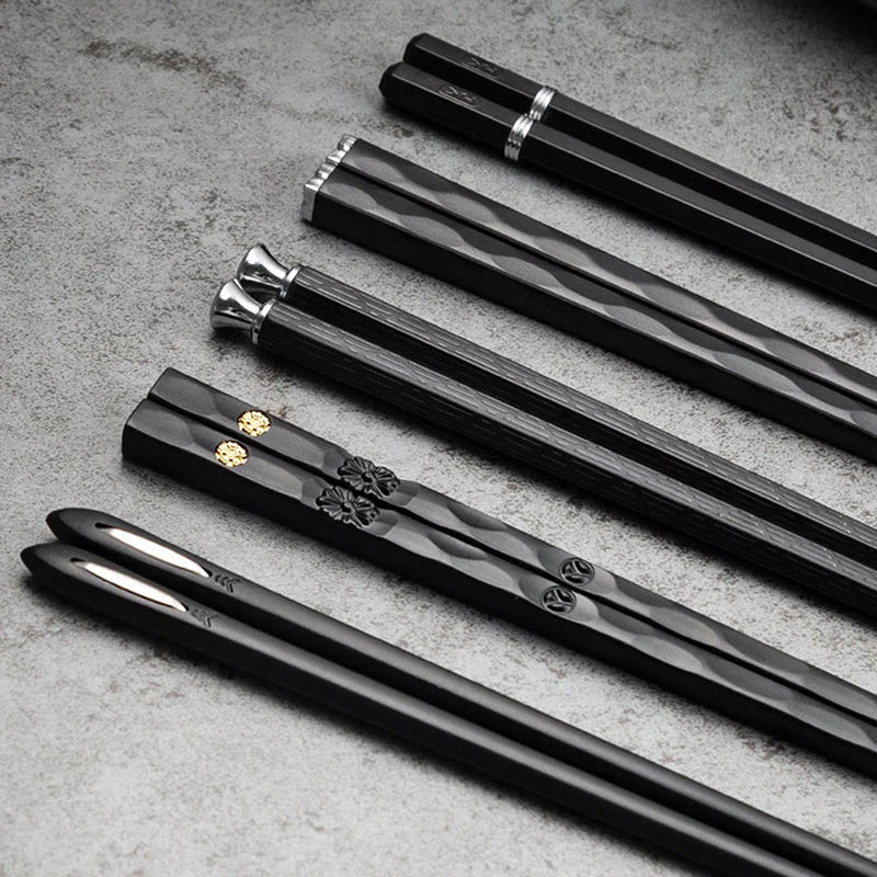5 Pairs Alloy Laser Engraving Chopsticks Non-Slip Reusable Sushi Sticks