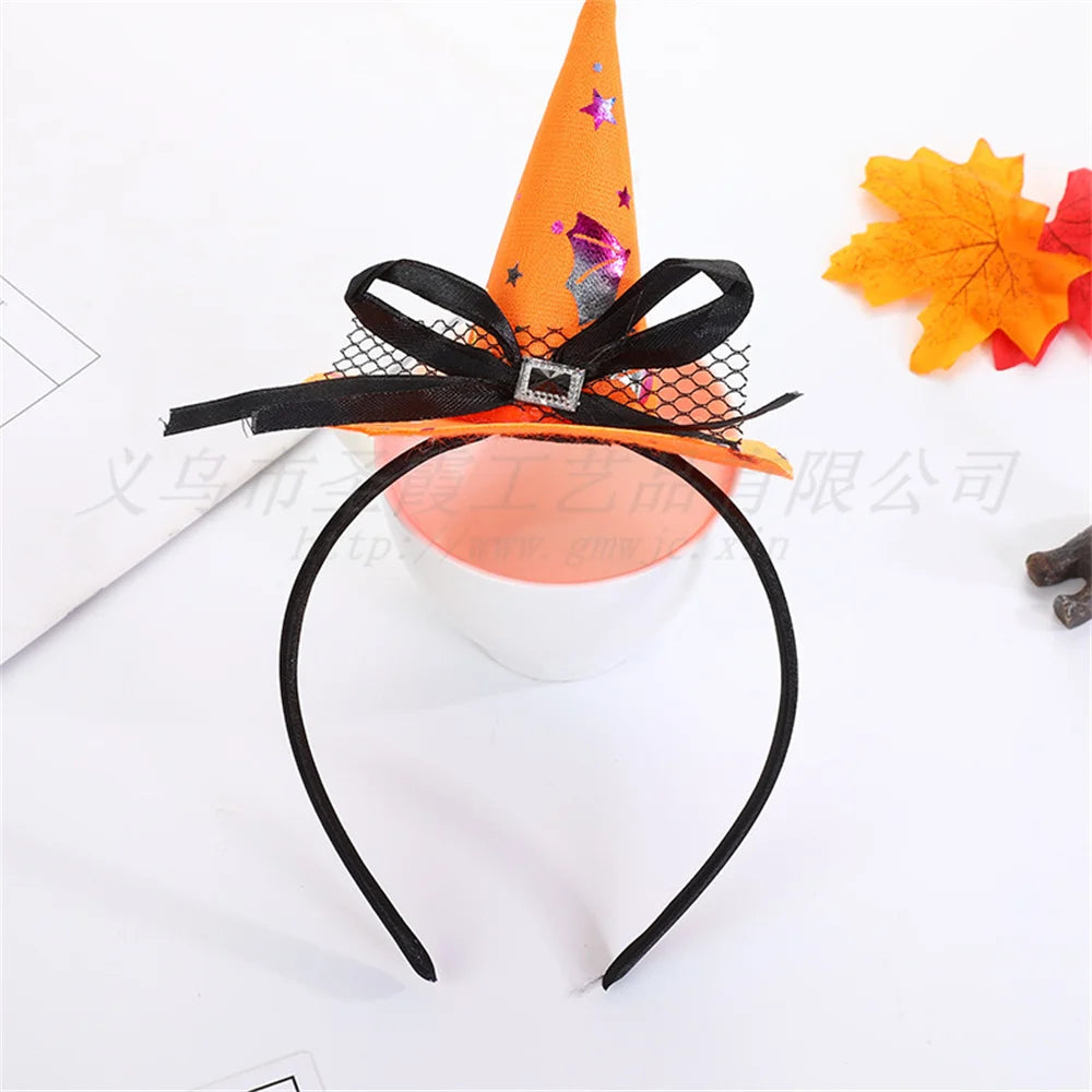 Mini Pointy Witch Hat Hairbands Spider Web Pumpkin Skull Shaped Hair Hoops For Kids Girls Halloween Headbands Cosplay Decoration
