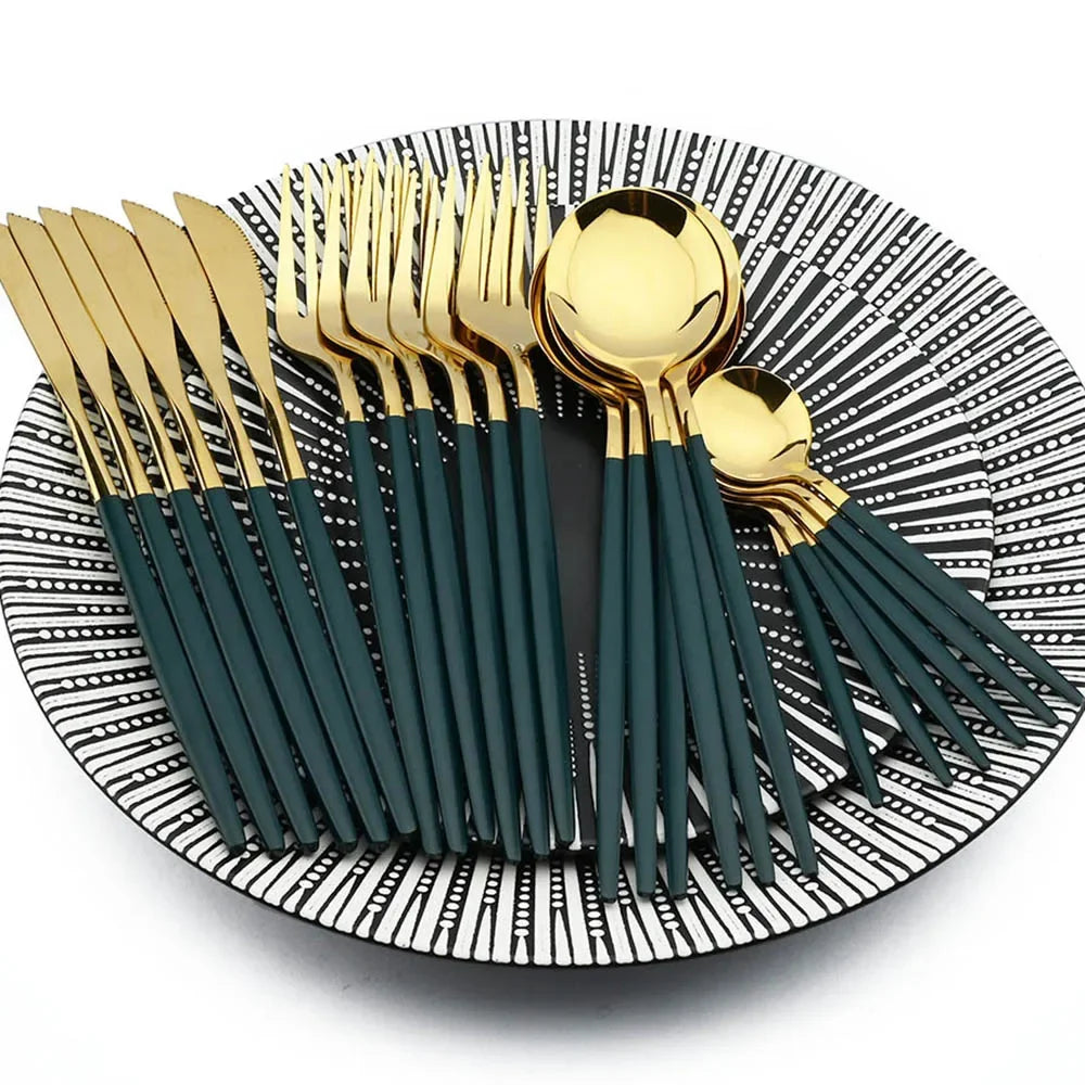 30Pcs Dinnerware Set Dinner Knife Fruit Fork Spoon Cutlery Set Flatware Stainless Steel Kitchen Tableware Silverware Sets