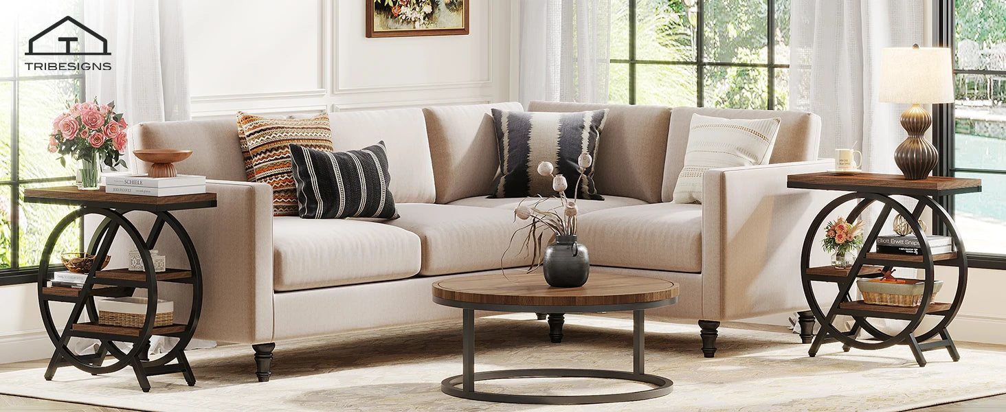 Tribesigns End Table, Narrow End Table with 3 Storage Shelves, Wooden Side Table, Industrial Small Sofa Side Table