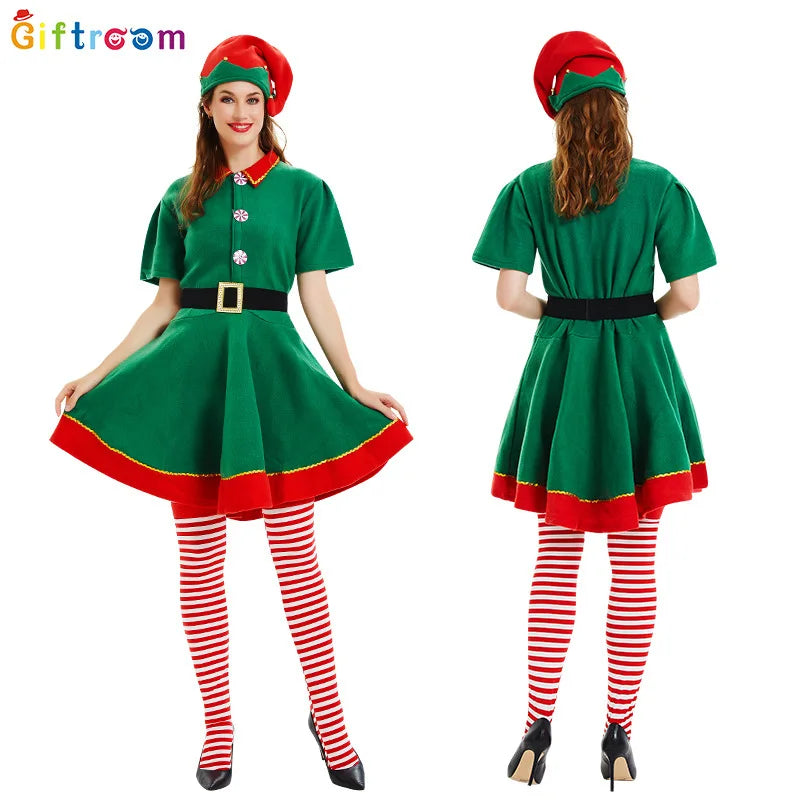 2025Children and adults Christmas elf costumes, Santa Claus costume sets, green elves, Halloween cosplay, 2024 new products