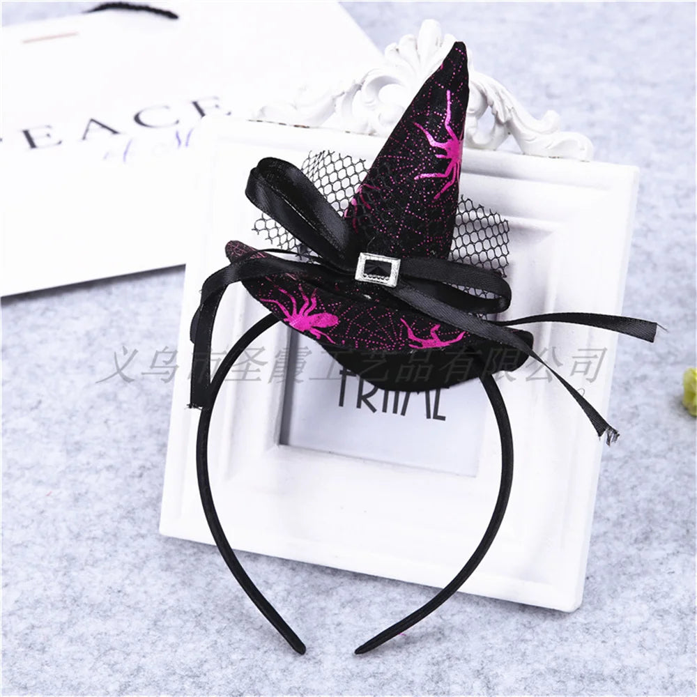 Mini Pointy Witch Hat Hairbands Spider Web Pumpkin Skull Shaped Hair Hoops For Kids Girls Halloween Headbands Cosplay Decoration
