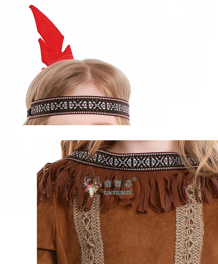 Halloween Children's Day Savages Indigenous Peoples Hunter Indian Chiefs Primitive Savages Role-playing Girls Indigenous Costume