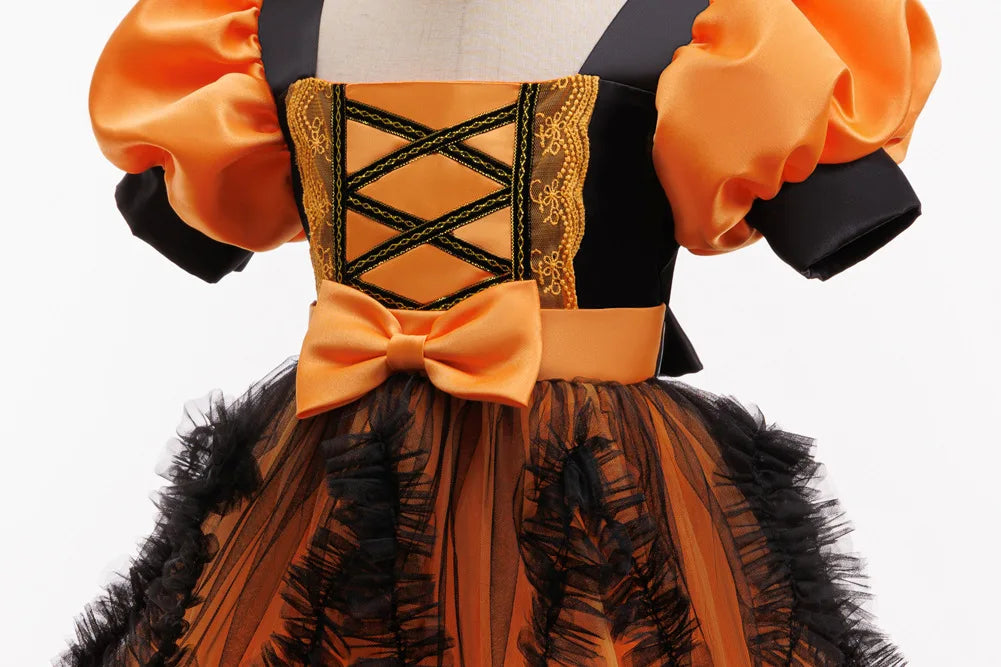 Halloween costume girl cosplay performance kids dress orange dress+pumpkin full set of special occasion costumes