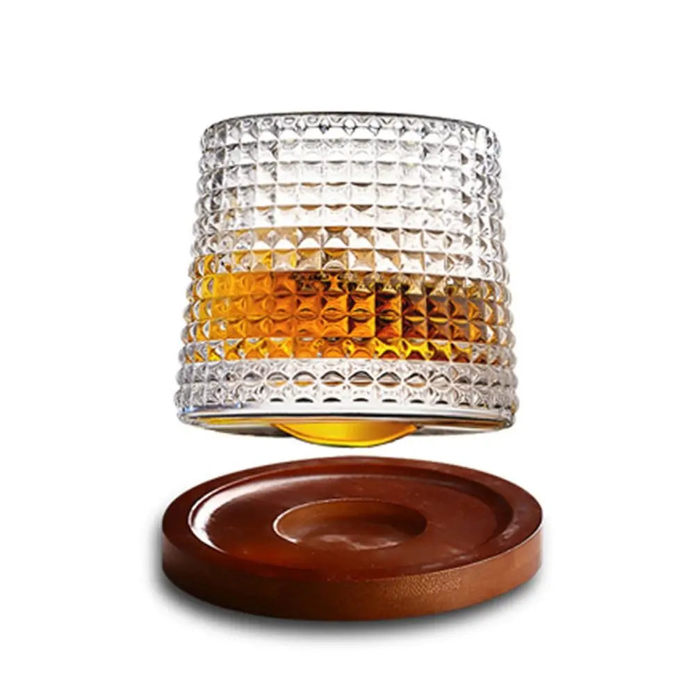 Whiskey Glasses Rotating Whisky Glass with Base 360 Rotate Degrees Crystal Rum Glass for Cocktail Party Drinking Glass