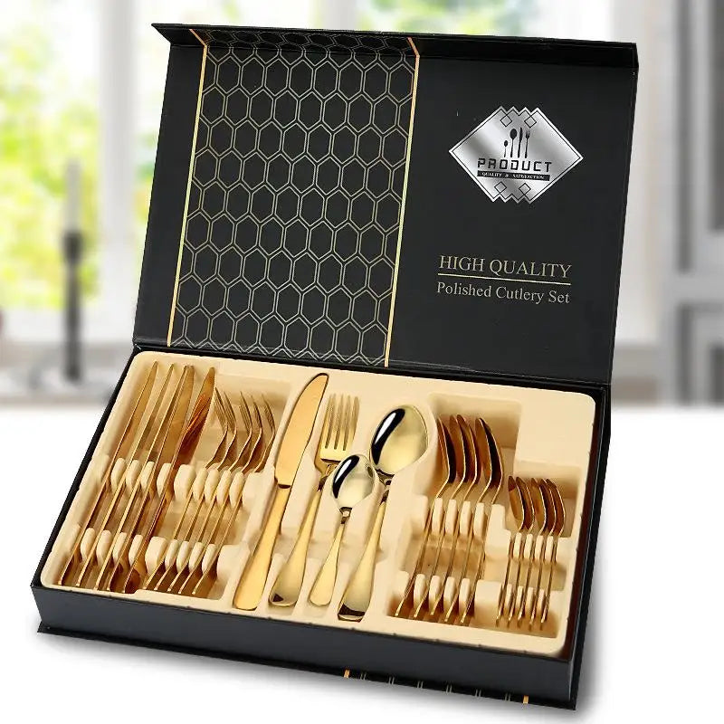 Stainl Steel Western Dining Utensils Set 24-Piece Set Steak Knife Fork Spoon Dinnerware Set Korean Sle Children's Cutler...