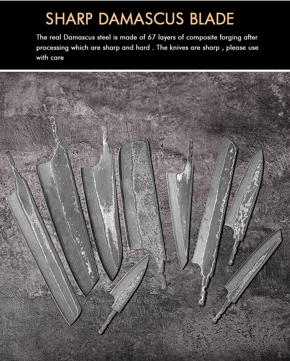 F.YOUNG DIY Damascus Steel Japanese Kitchen Chef Knife Blank Blade VG10 Full Tang Integral Hand Forged Sharp Edges Making Tools