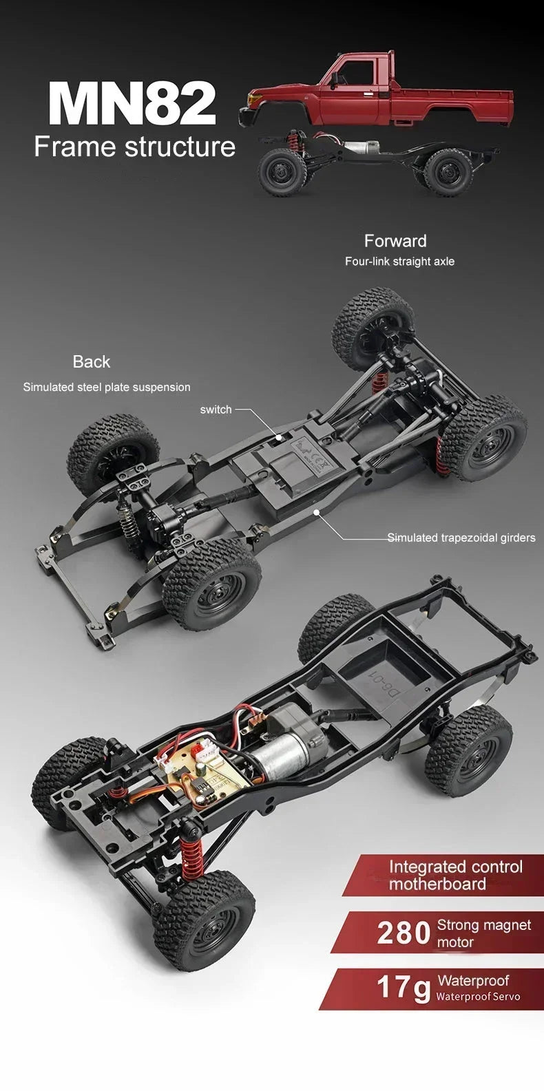MN128 1/12 RC Car 4WD Jeep Model 2.4G Remote Control LED Light 4X4 Off Road 4WD Climbing RC Truck Electric Toy Car Gift for Boy