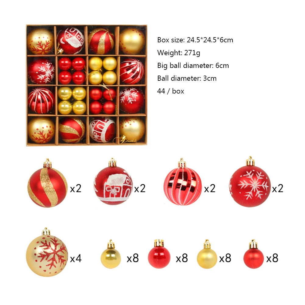 44pcs Color Balls Festive Party Supplies Hang Pendant Ball Creative Color Painted Atmosphere Decor for Indoor New Year Xmas Tree