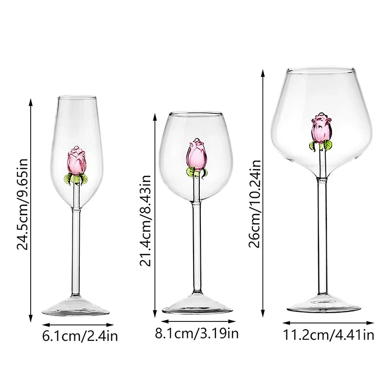 Creative 3D Pink Glass Rose Build-In Red White Wine Glasses Cup Drinkware Goblet Champagne Flute Household Lovely Valentine Gift
