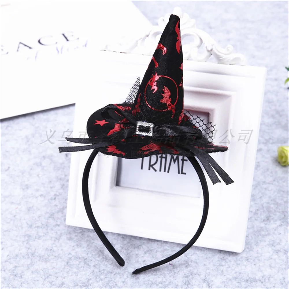 Mini Pointy Witch Hat Hairbands Spider Web Pumpkin Skull Shaped Hair Hoops For Kids Girls Halloween Headbands Cosplay Decoration