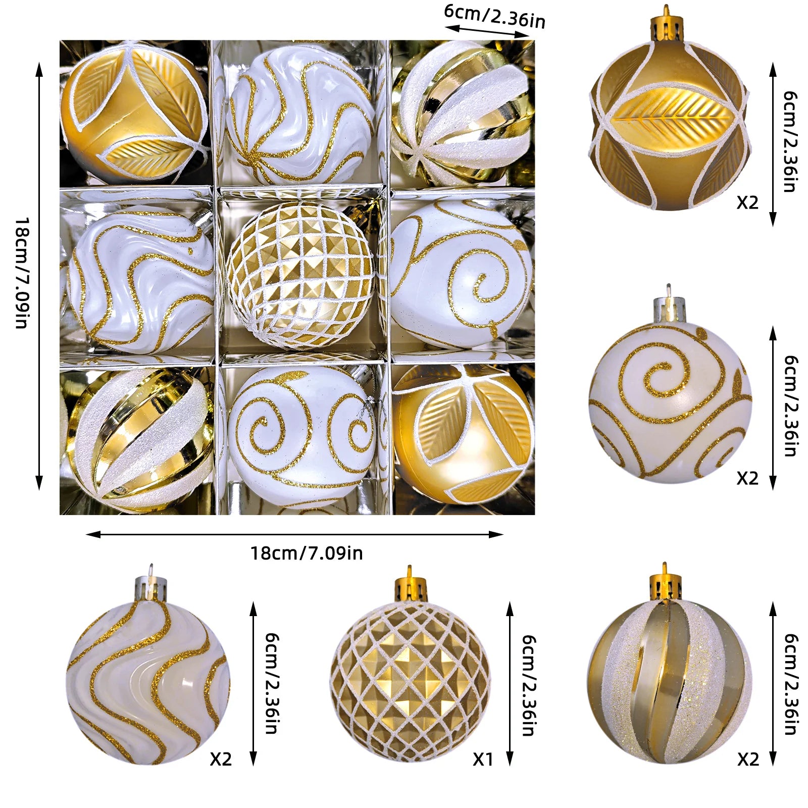 9PCS/6CM Christmas Balls Transparent Balls Painted Christmas Balls Christmas Gifts Santa Tree Ornaments For Home Decor