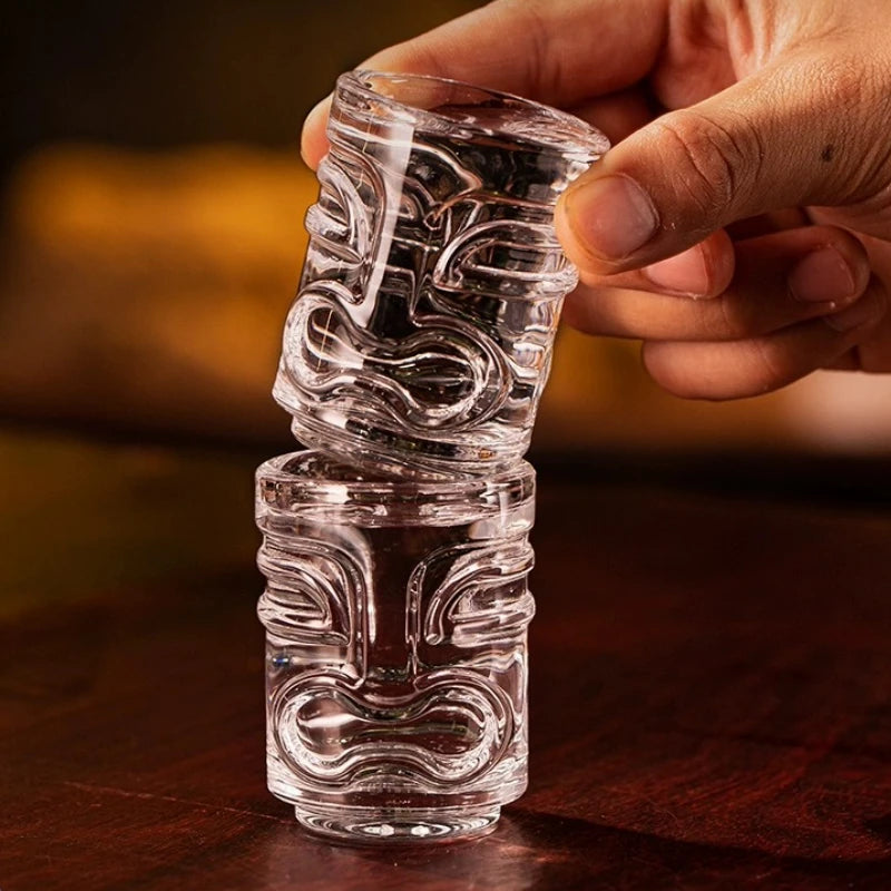 Creative Mini Tiki Glass Cup Shot Glasses Stacking Cups Cocktail Glass Tiki Cup Set With 6 Holes Tray Tiki Bar Accessories