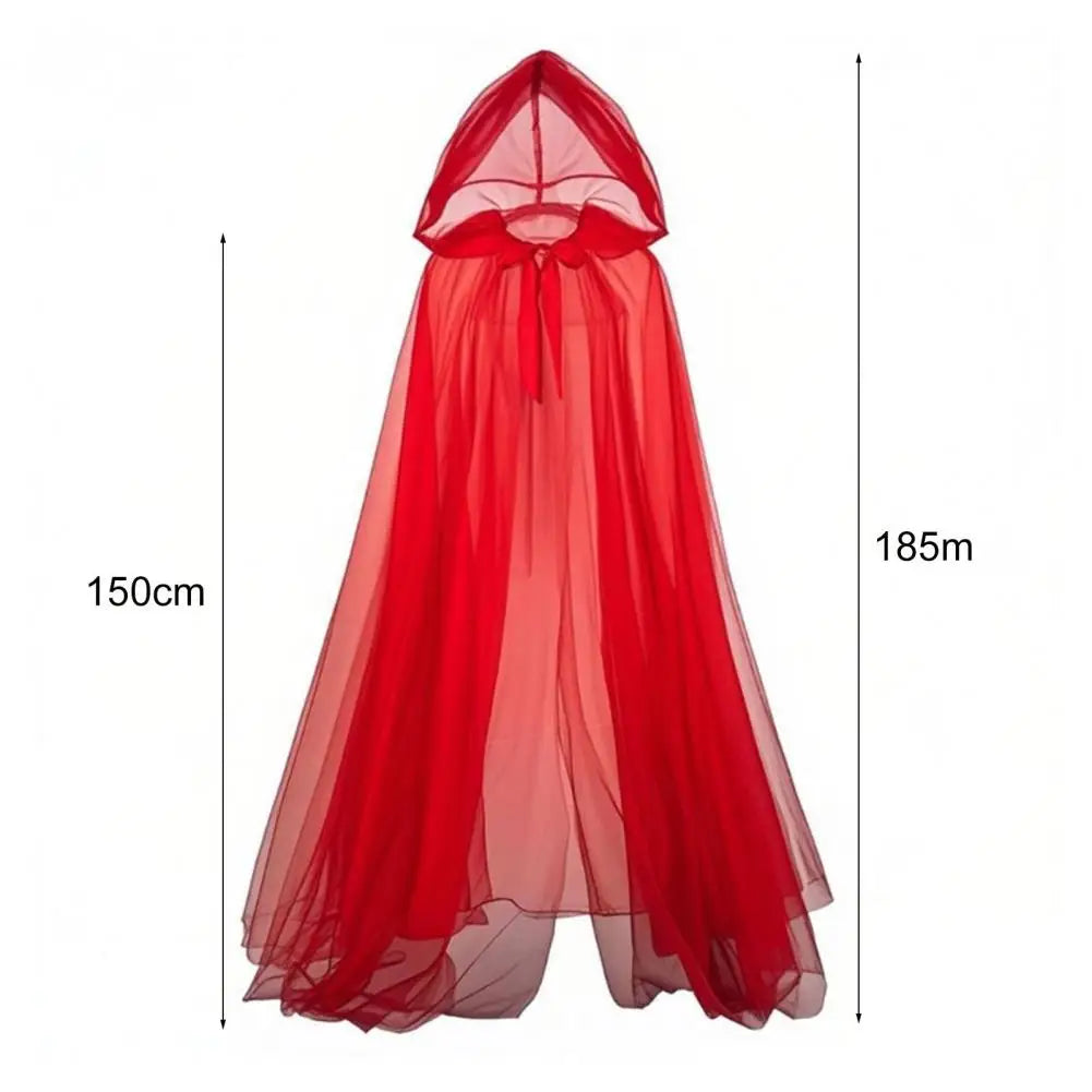 Halloween Ghost Cosplay Costume Cloak Adult Hooded Lace-up Witch Cloak Costume Full-Length Sheer Cape with Oversized Hood