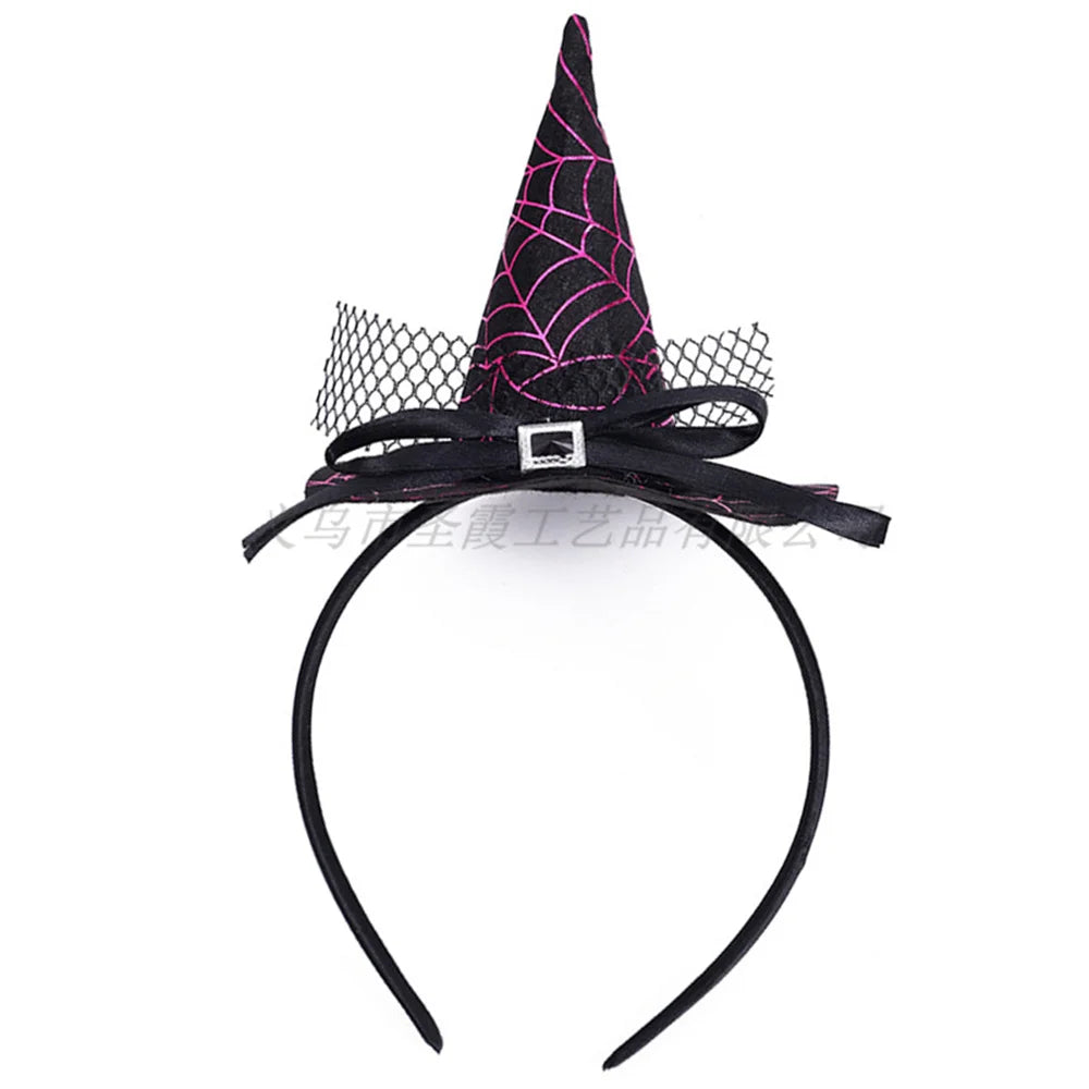 Mini Pointy Witch Hat Hairbands Spider Web Pumpkin Skull Shaped Hair Hoops For Kids Girls Halloween Headbands Cosplay Decoration