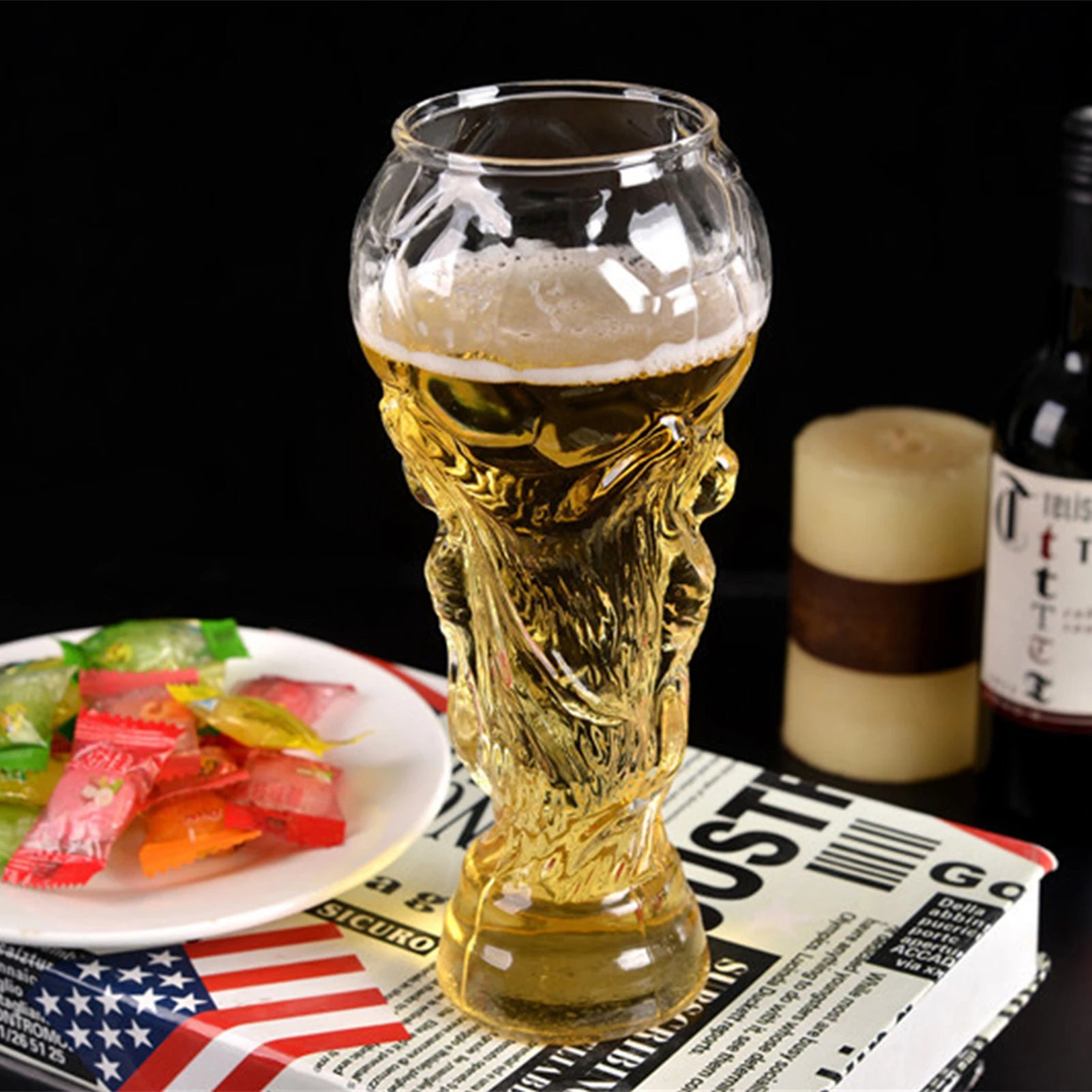 450ml Creative Football Cup Beer Mug Crystal Hercules Large Capacity Glass Wine Cup for Home Bar Beer Cocktails Beverages