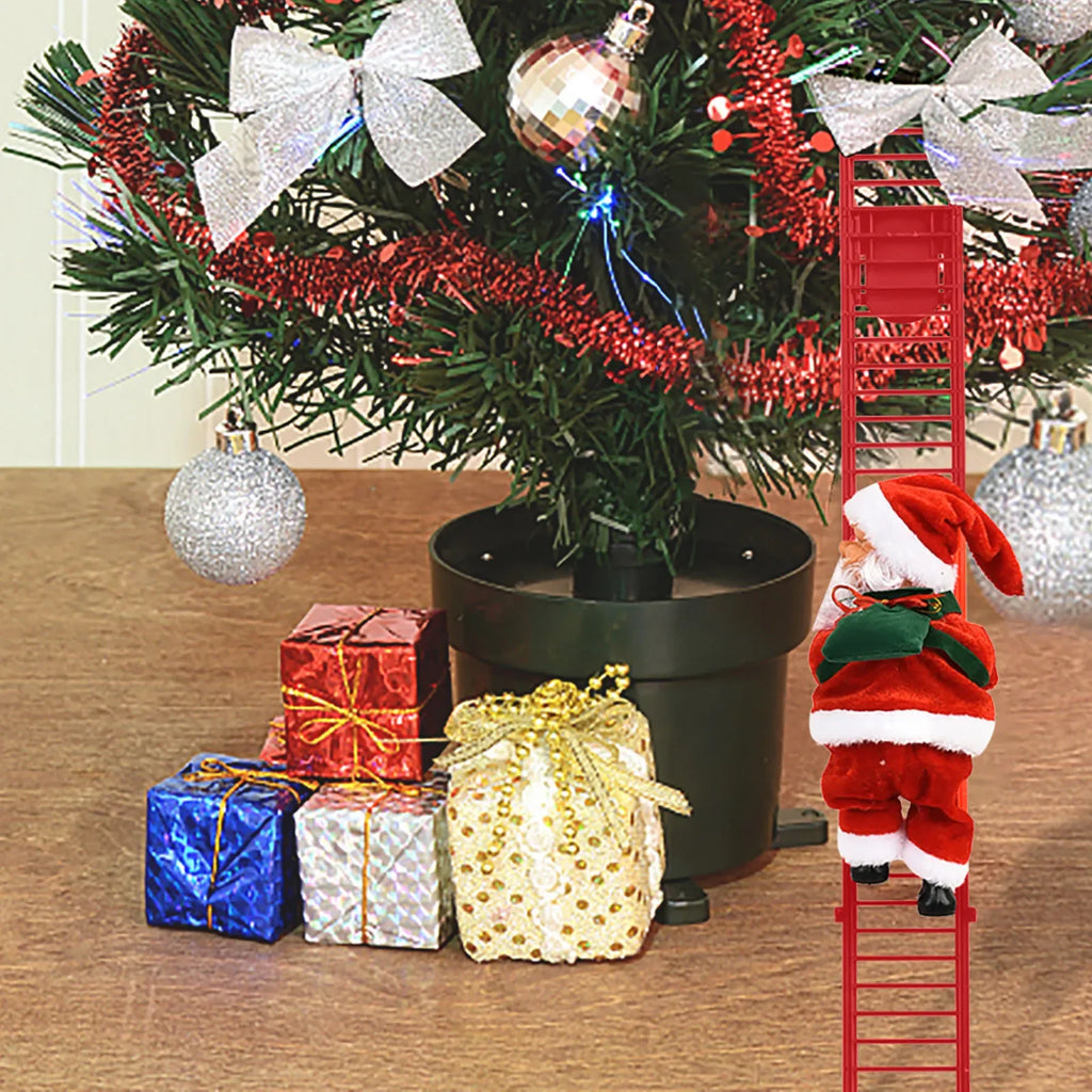 Electric Climbing Ladder Santa Claus with Music & LED Light, Xmas Tree Decorations Hanging Christmas Ornaments Tree Decor