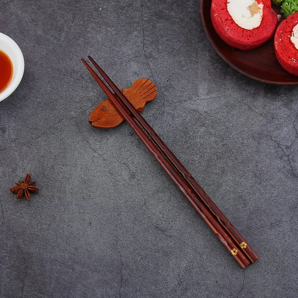 Japanese Cherry Blossom Chopsticks Natural Solid Wood High-end Reusable Tableware Anti Slip Chopsticks for Household Use