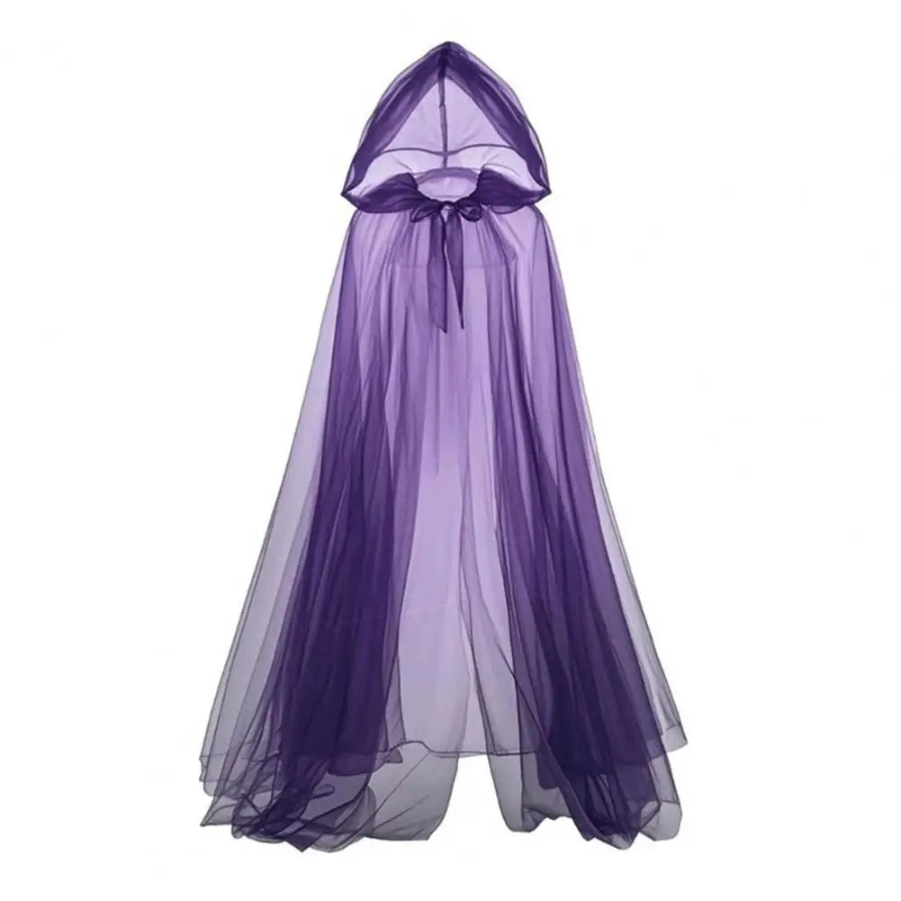Halloween Ghost Cosplay Costume Cloak Adult Hooded Lace-up Witch Cloak Costume Full-Length Sheer Cape with Oversized Hood