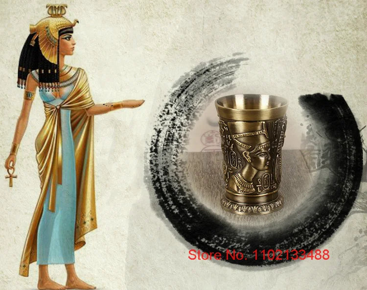 3 Pcs Lot Bronze Shot Glass Retro Egypt Small Wine Tasting Glasses 3D Relief Rameses Metal Baijiu Cup Liquor Spirits Soju Cups
