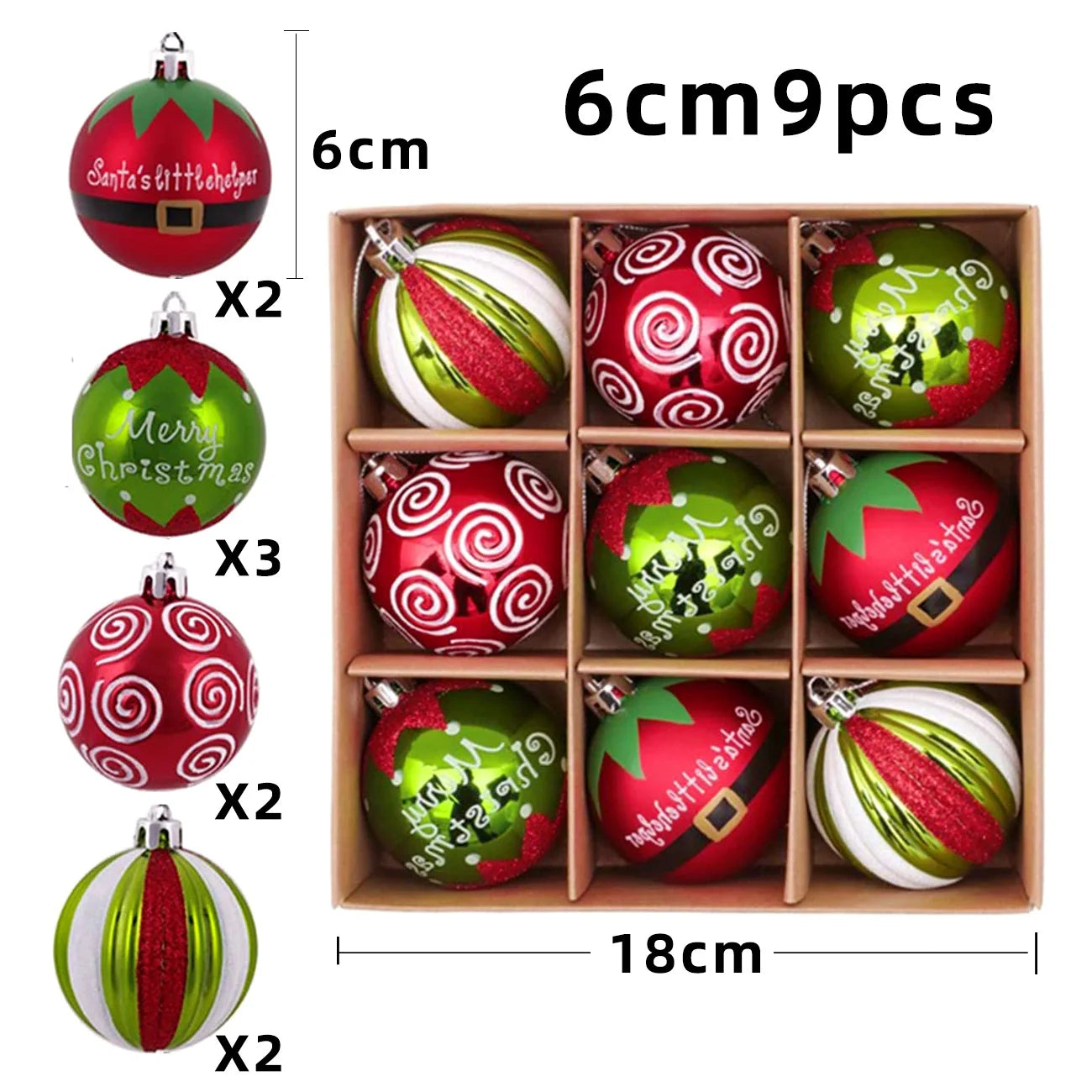 9PCS/6CM Christmas Balls Transparent Balls Painted Christmas Balls Christmas Gifts Santa Tree Ornaments For Home Decor