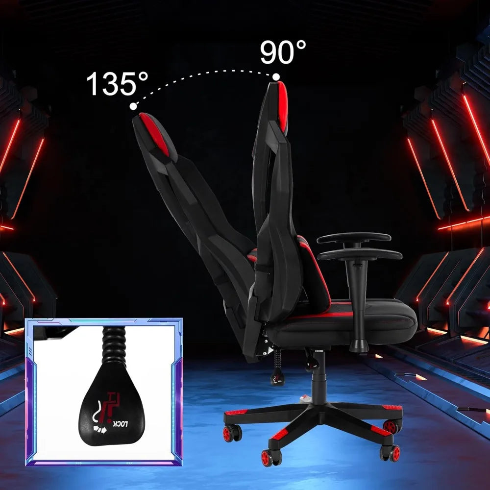 Gaming Chair with RGB LED Lights, Video Game Chair Ergonomic Computer Gamer Chair with Massage Lumbar Support (Red)