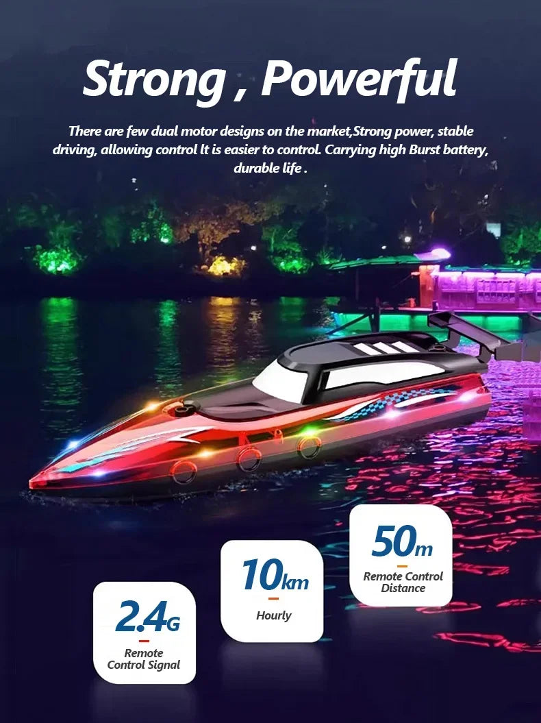 RC Boat with LED Light, 2.4GHz Full Proportional Remote Control Boat for Pool & Lake – 30 Min Run Time,Kids Toys & Birthday Gift