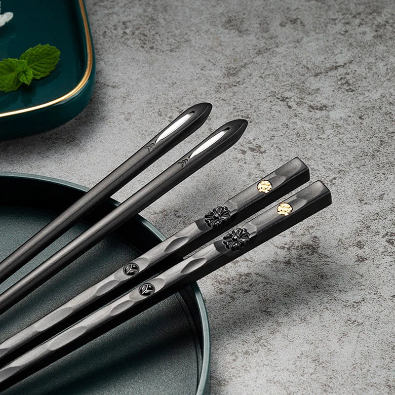 5 Pairs Alloy Laser Engraving Chopsticks Non-Slip Reusable Sushi Sticks