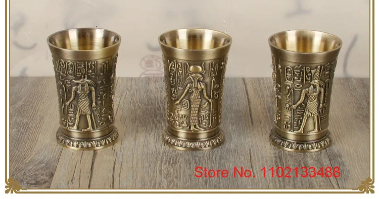 3 Pcs Lot Bronze Shot Glass Retro Egypt Small Wine Tasting Glasses 3D Relief Rameses Metal Baijiu Cup Liquor Spirits Soju Cups