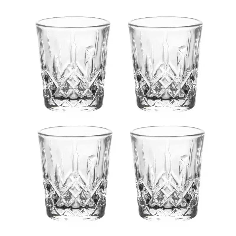 12pcs/8pcs/6pcs/4pcs/2pcs Embossed Glass 50ml Spirits Cups Engraved Tea Drinking Baijiu Cup Water Glass Small Capacity Wine Cup