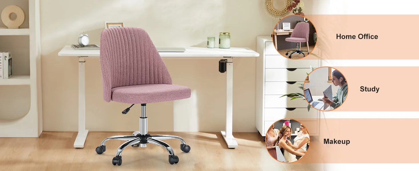 JHK Armless Small Desk Office Chair Cute Vanity Swivel Chair with Back Modern Fabric with Wheels Swivel Task Home Gaming Chair