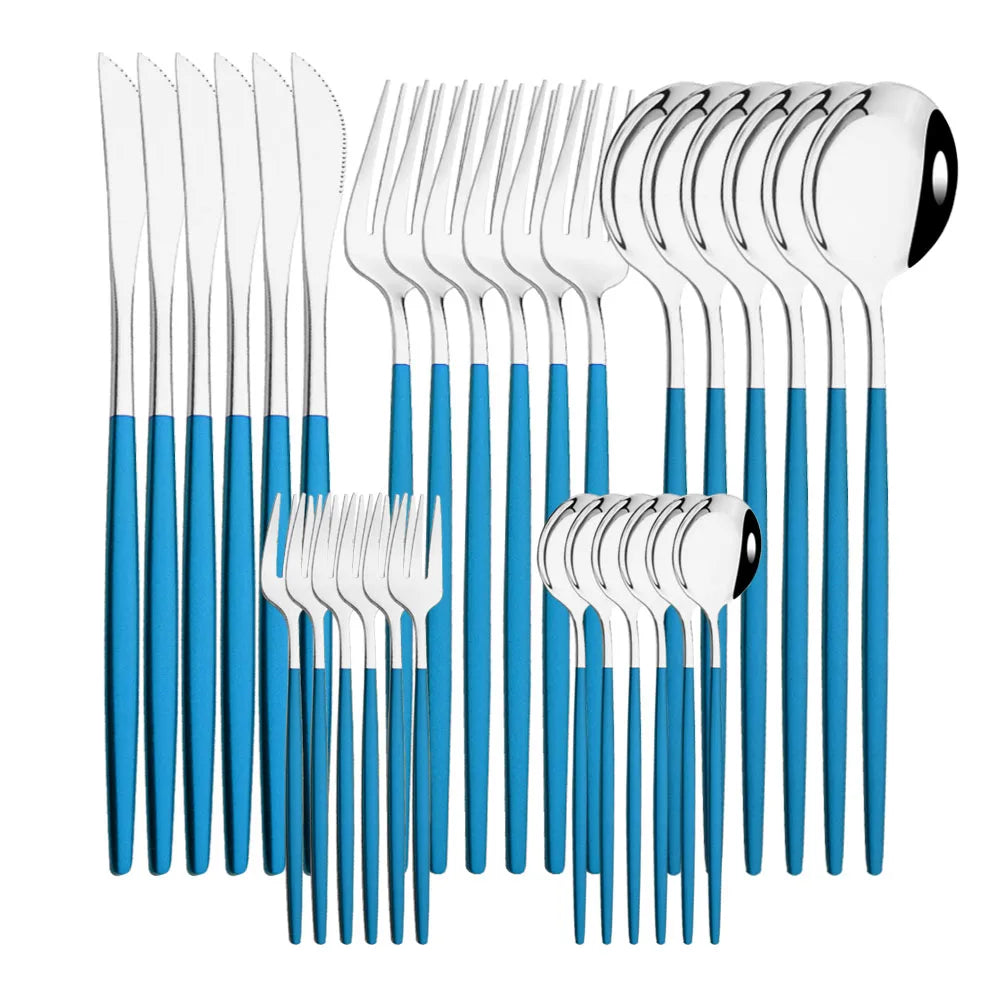 30Pcs/Set Stainless Steel Dinner Black Gold Dinnerware Set Knife Fruit Fork Spoon Cutlery Set Kitchen Tableware Silverware Sets