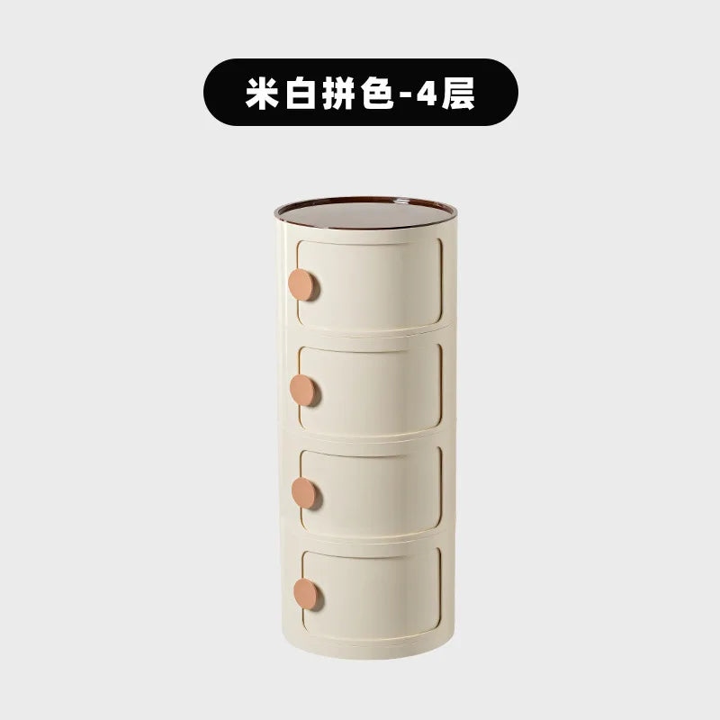 Household Nordic Bedside Table with Handle Portable Creative Round Storage Cabinet Bedroom Multi-Layer Modern Simple Plastic Sid
