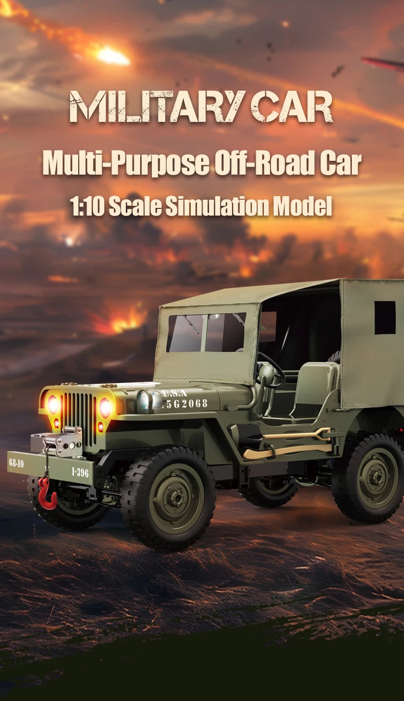 C8815 1/10 WILLYS 2.4G Rc Car 1941 4WD RTR Crawler Climbing Scale Military Truck Offroad Vehicle Adult Toys Gift For Kids