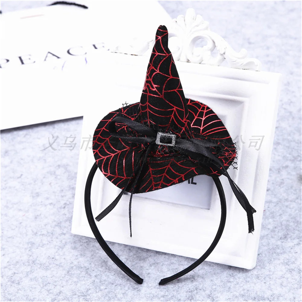 Mini Pointy Witch Hat Hairbands Spider Web Pumpkin Skull Shaped Hair Hoops For Kids Girls Halloween Headbands Cosplay Decoration