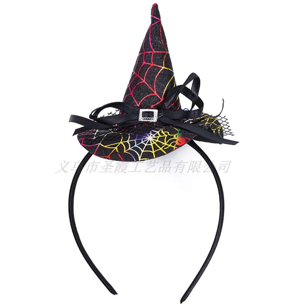 Mini Pointy Witch Hat Hairbands Spider Web Pumpkin Skull Shaped Hair Hoops For Kids Girls Halloween Headbands Cosplay Decoration