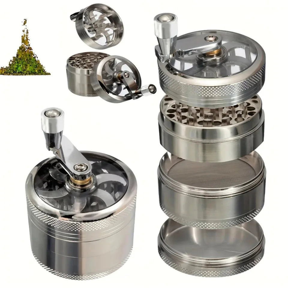 63MM 4 tier hand cranked zinc alloy herb grinder herb grinder spice grinder for smoking accessories, hard spices