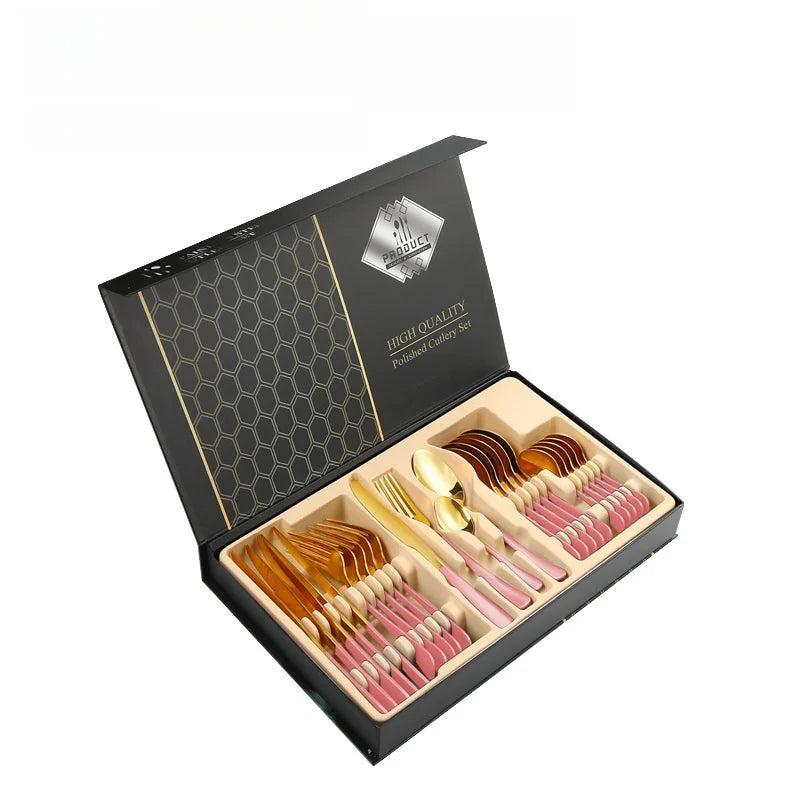 Stainl Steel Western Dining Utensils Set 24-Piece Set Steak Knife Fork Spoon Dinnerware Set Korean Sle Children's Cutler...