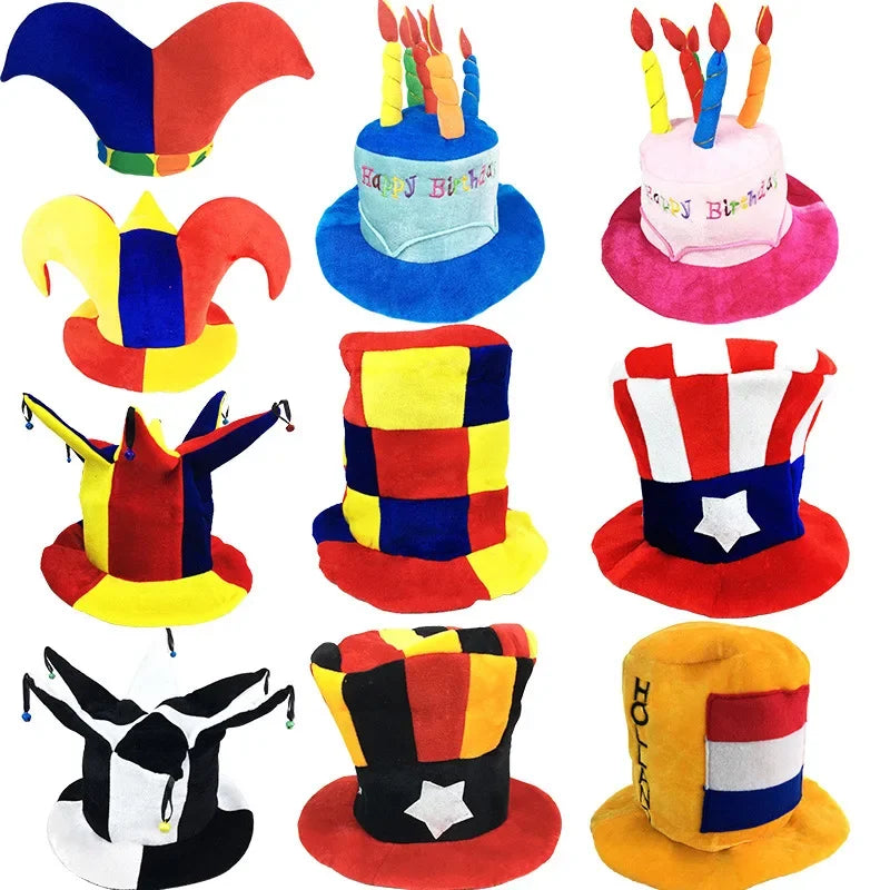 Adult Halloween Fancy Dress Up Hat Stage Show Props Clown Funny Dress Up Clown Hat Carnival Birthday Cake Cap