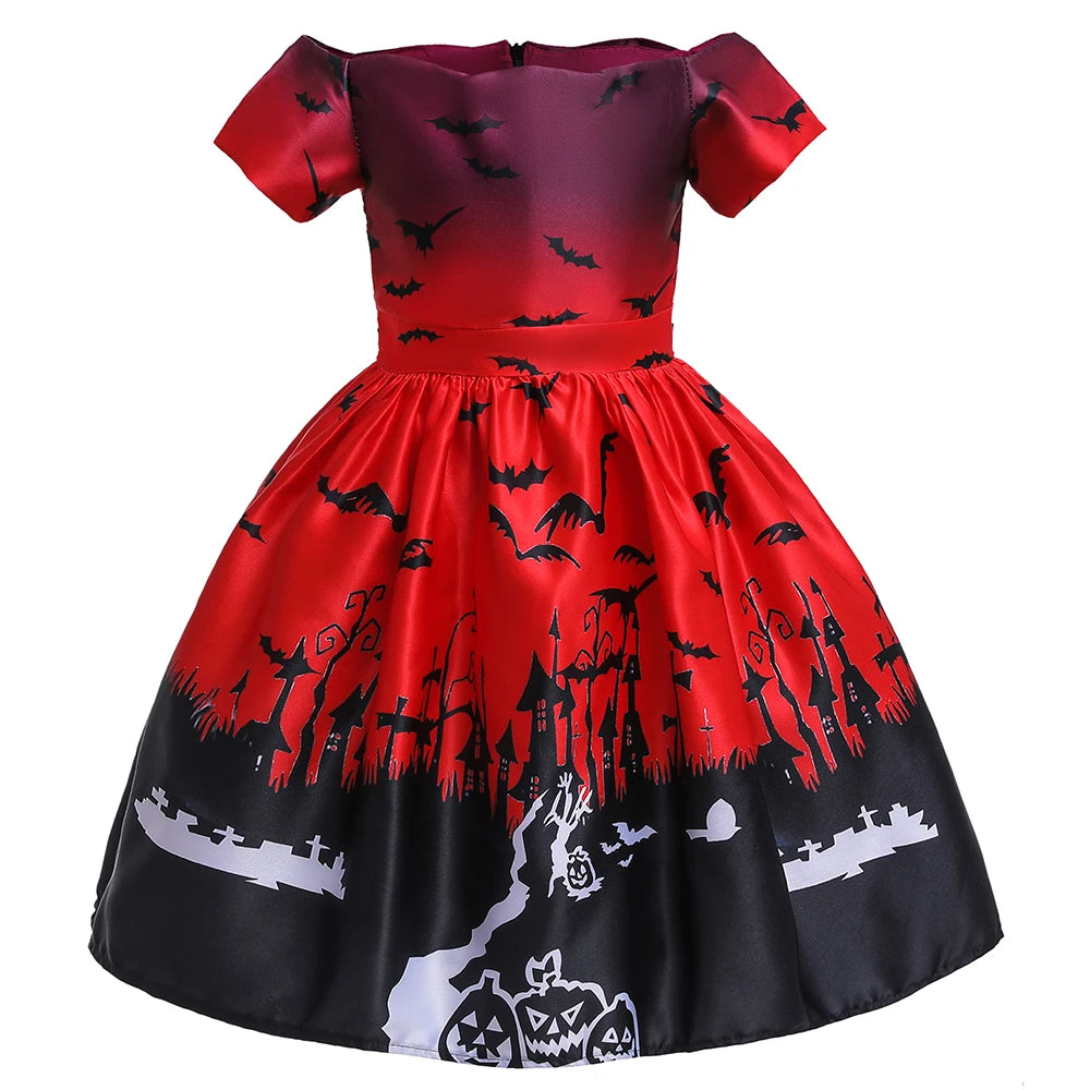 Halloween Bat Gothic Cosplay Girl Costumes Christmas Carnival Kids Pumpkin Birthday Costume for Children Princess Party Dresses