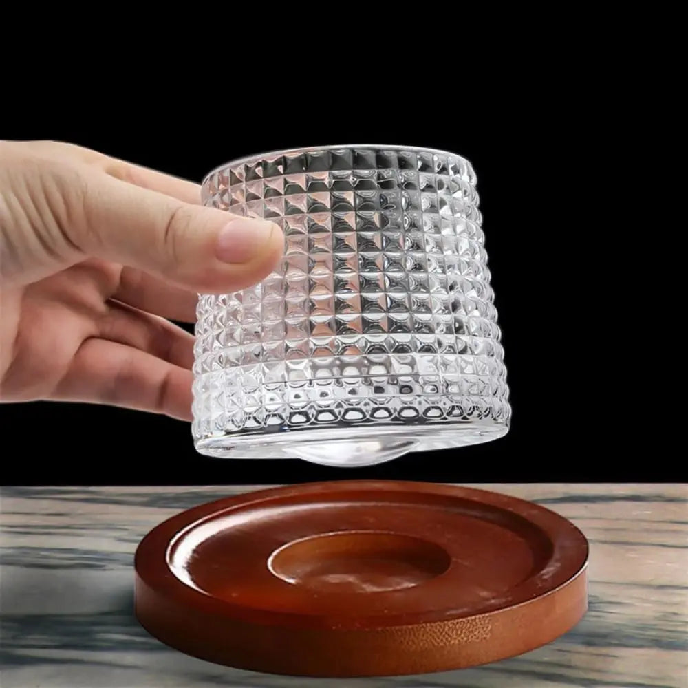 Whiskey Glasses Rotating Whisky Glass with Base 360 Rotate Degrees Crystal Rum Glass for Cocktail Party Drinking Glass
