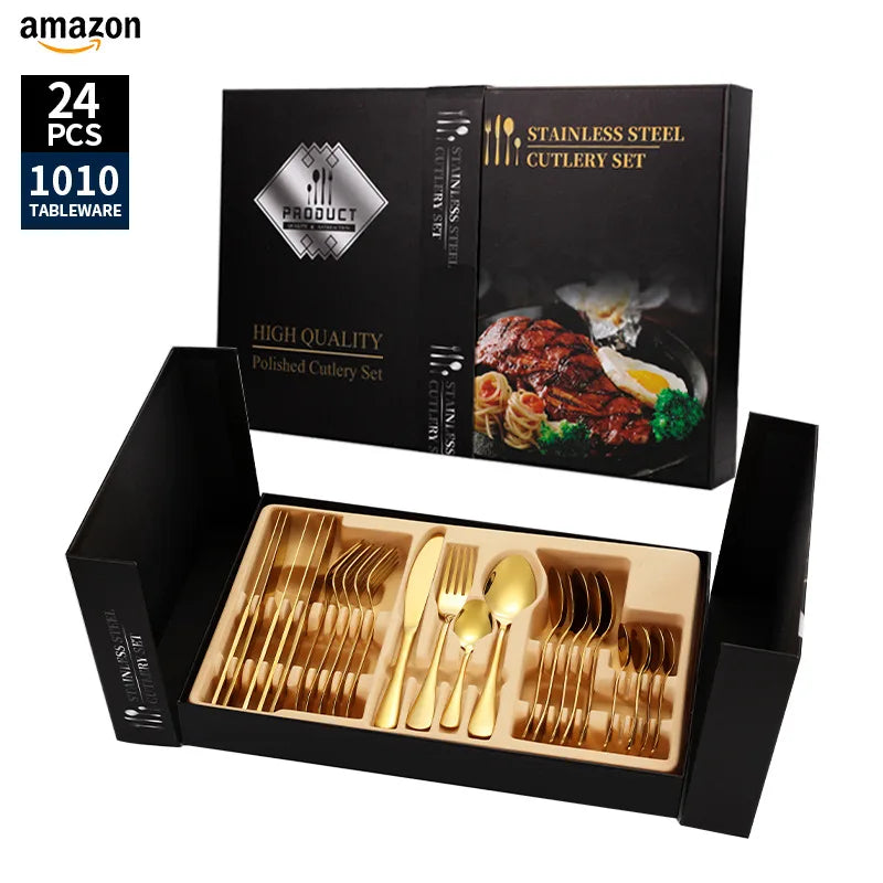 Stainl Steel Western Dining Utensils Set 24-Piece Set Steak Knife Fork Spoon Dinnerware Set Korean Sle Children's Cutler...
