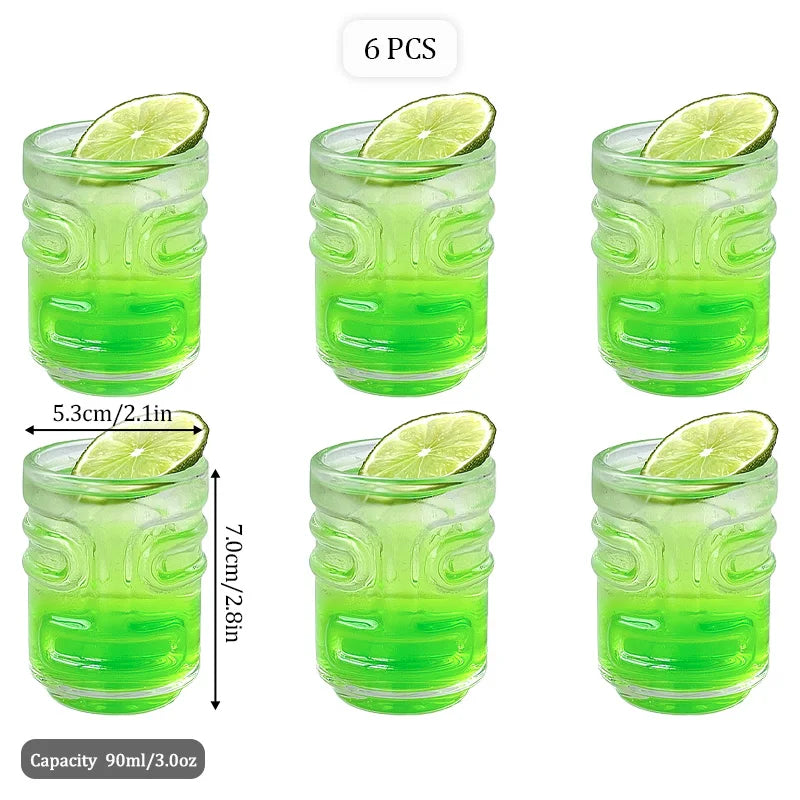 Creative Mini Tiki Glass Cup Shot Glasses Stacking Cups Cocktail Glass Tiki Cup Set With 6 Holes Tray Tiki Bar Accessories