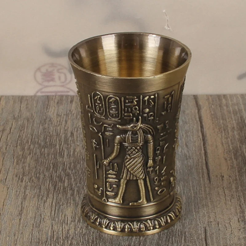 3 Pcs Lot Bronze Shot Glass Retro Egypt Small Wine Tasting Glasses 3D Relief Rameses Metal Baijiu Cup Liquor Spirits Soju Cups