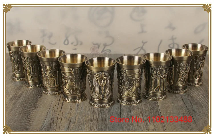 3 Pcs Lot Bronze Shot Glass Retro Egypt Small Wine Tasting Glasses 3D Relief Rameses Metal Baijiu Cup Liquor Spirits Soju Cups