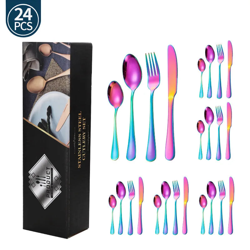 Stainl Steel Western Dining Utensils Set 24-Piece Set Steak Knife Fork Spoon Dinnerware Set Korean Sle Children's Cutler...
