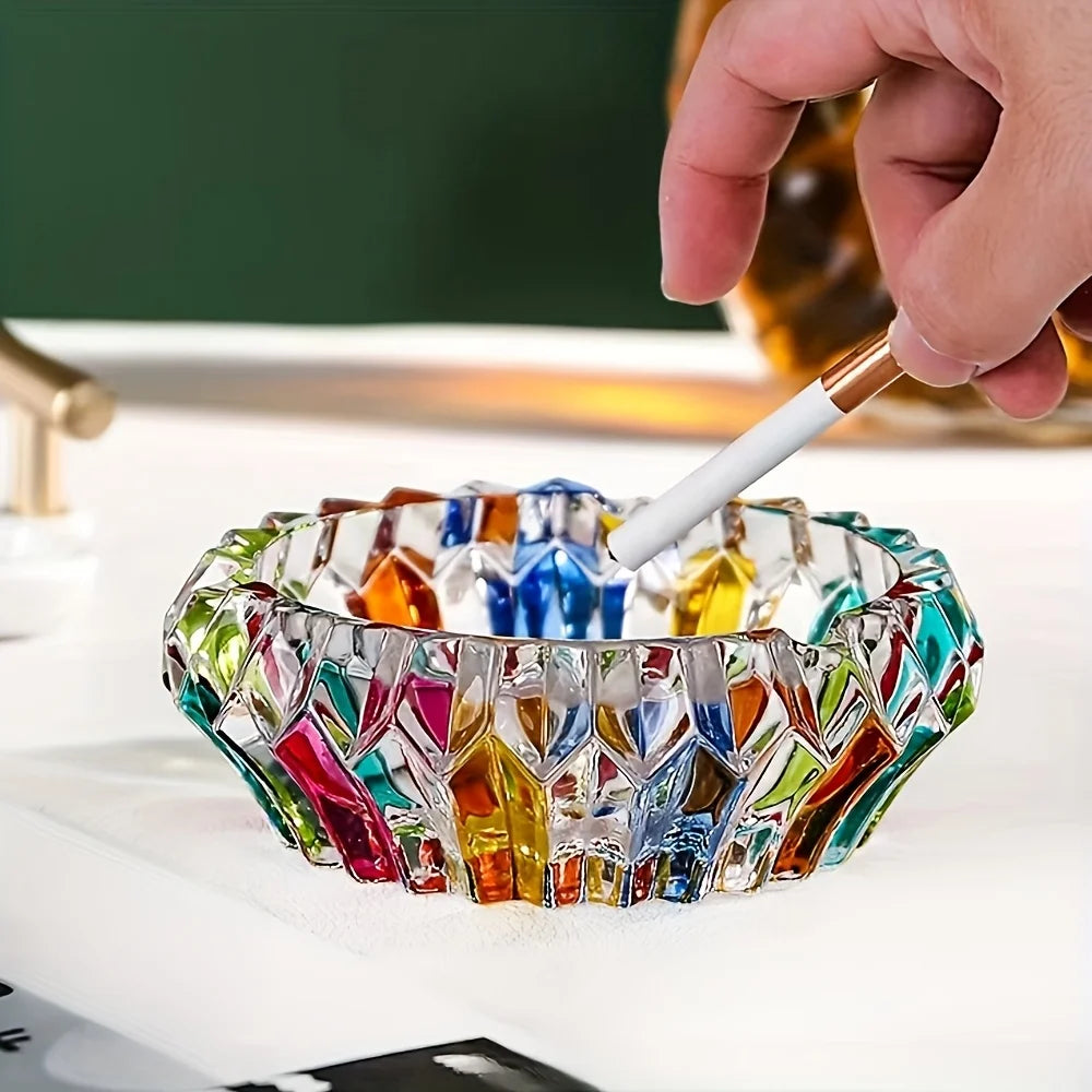 Elegant glass ashtray – perfect for home and office decoration, colorful round design, ideal for living rooms.