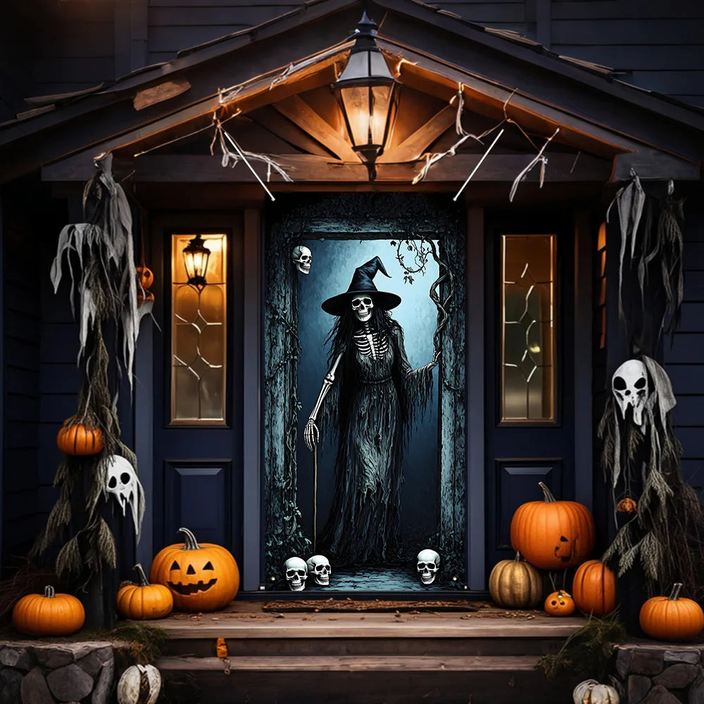 Halloween decoration party banner, terrifying skull Witch pattern polyester Halloween door hanging - Halloween party